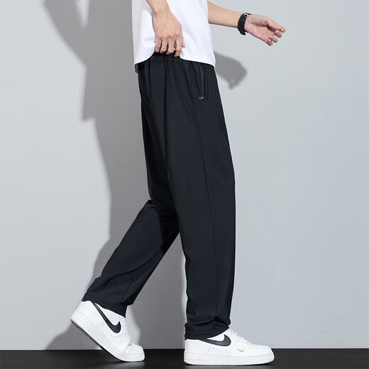 皮尔卡丹（pierre cardin）男士夏季薄款裤子冰丝运动裤男新款宽松弹力直筒长男生速干休闲裤 6629深灰色 L [推荐110-125斤]