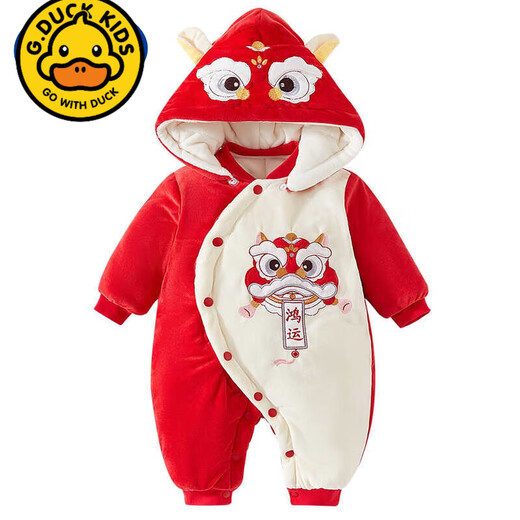 G. Duckkids Neugeborene Baby Kleidung Herbst und Winter verdickte rote Baby -Strampler Jahr des Drachenjahres 100 -Tage -Vollmond -Outing -Kleidung Winter Kleidung Ty9731 Red Dragon Kindertag Geschenk 59 cm