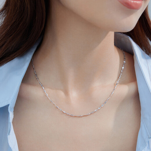 Lukfook Jewelry Platinum Necklace Geometric Turned Plain Chain Platinum 950 Clavicle Chain Price 43cm - About 5.97g