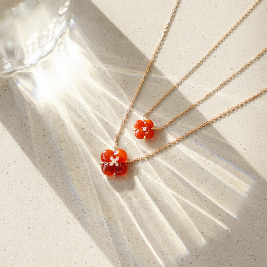 THIALH Shijia Jewelry Wishing Fountain Necklace 18k Rose Gold Carnelian Four-Leaf Clover Diamond Clavicle Chain Pendant Carnelian-Medium