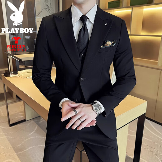Playboy suit men's high-end business formal wear high-end sense lapel collar groom wedding casual suit men's fashion black XL 52 120-135Jin Jin is equal to 0.5kg wear