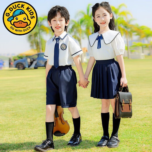 G.DUCKKIDS student school uniforms, primary school students summer college style boy suits, children kindergarten school uniforms, school uniforms, class uniforms, short sleeves 6630 white, summer men's suits 120