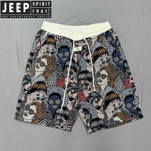JEEP SPIRIT个性提花休闲短裤男款潮流痞帅五分裤2025夏季新款宽松直筒沙滩裤 花色9926 L