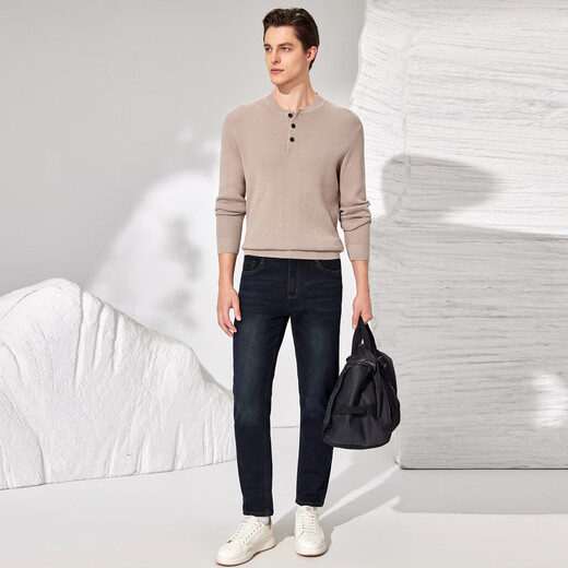 Antonio 100% long-staple cotton simple and versatile henley collar men's sweater, casual waffle texture sweater, Maxing 3XL/56(190/104A)