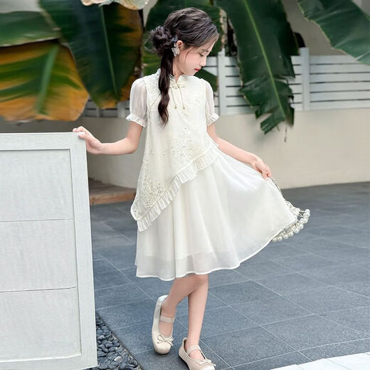 Nuevo estilo de vestido chino para niñas para niñas de moda y de moda Summer Nuevo chino Sweet Children's Vestido Off White 170