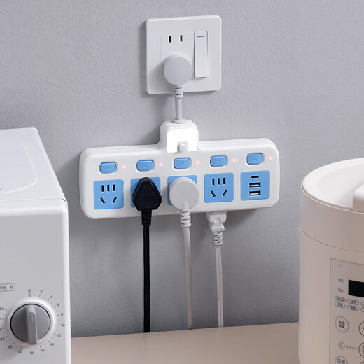 Zhengyi noon socket wireless converter night light USB independent switch multi-function one-turn multi-position socket multi-hole with wire head one-turn three + night light pure copper + lightning protection