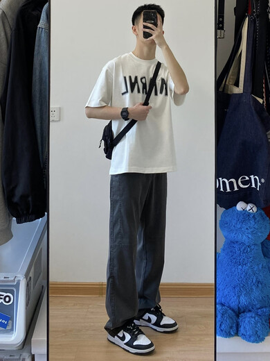 与狼共舞EOOY 冰丝薄款休闲裤男款夏季男生直筒牛仔高街vibe长裤子T恤 灰色5012 伞兵裤 S