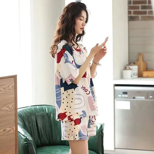 Urban Beauty Official Website Pajamas for women short-sleeved pure cotton sweet can be worn on the outside shorts loose and widened thin cotton Korean version set Lemon yellow_YZT9885 M [Suggested 80-100Jin [Jin equals 0.5 kg] wear]