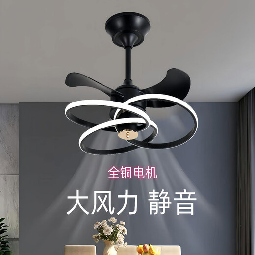 Opp Lighting (OPPLE) 2024 new invisible ceiling fan lights, large wind power household dining room, bedroom electric fan integrated chandelier mute invisible model 9227/black 60CM frequency converter remote control + direct
