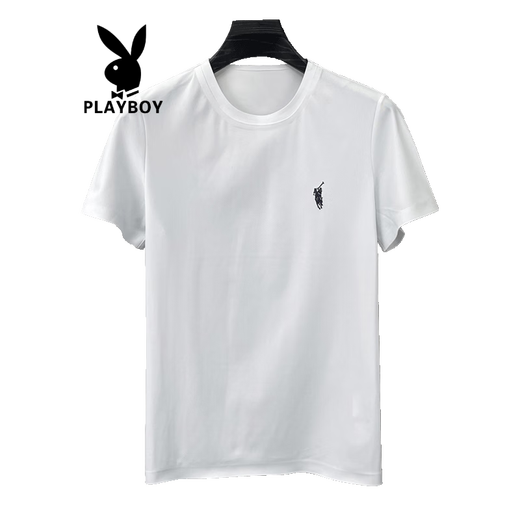 Playboy (PLAYBOY) summer ice-sensing short-sleeved T-shirt for men 2025 new high-end embroidered loose cool round neck T-shirt 13588 white M [weight 90-120 Jin [Jin equals 0.5 kg]]