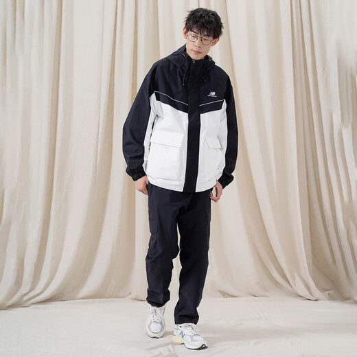 NEW BALANCELogo printed color-blocking hooded casual long-sleeved jacket jacket for men and women black black M