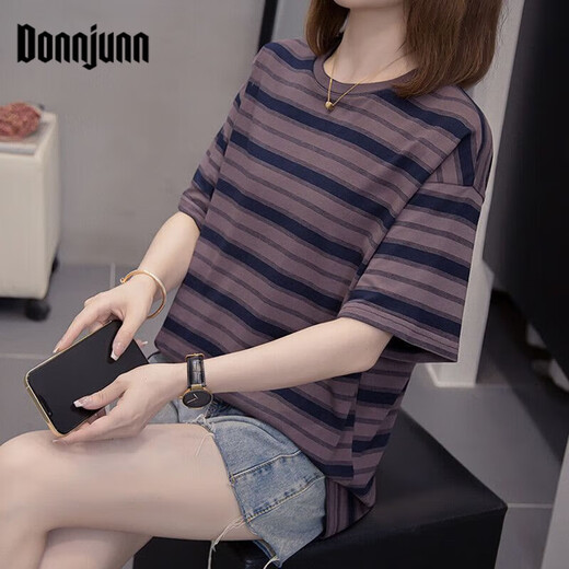DONNJUNN fat mm casual and versatile belly-covering pure cotton top for women in summer plus size women's clothing 200 Jin [Jin equals 0.5 kg] slim short-sleeved T-shirt for women 6626 green M 80-95 Jin [Jin equals 0.5 kg]