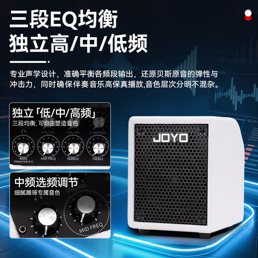 JOYO Electric Bass Speaker BA-30 Portable Electric Bass Speaker OTG Live Recording Bluetooth Play and Sing Bass Speaker SF BA-30 White + Monitoring Headphones Black
