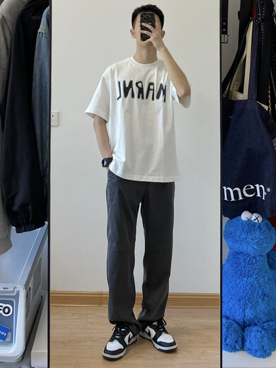 与狼共舞EOOY 冰丝薄款休闲裤男款夏季男生直筒牛仔高街vibe长裤子T恤 灰色5012 伞兵裤 S