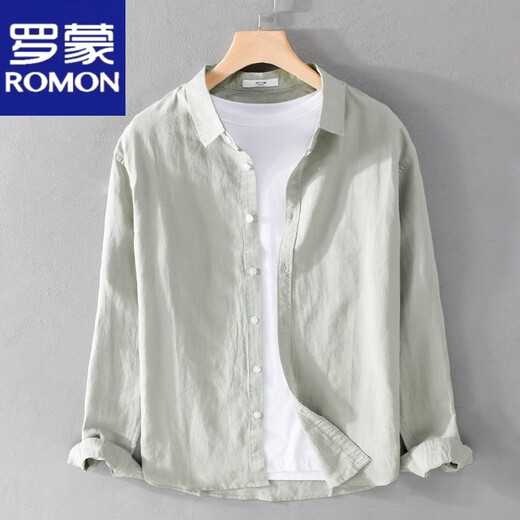 Lomon men's linen long-sleeved shirt Japanese casual loose tops youth spring and autumn comfortable breathable cotton and linen shirt jacket 9207 watermelon red M
