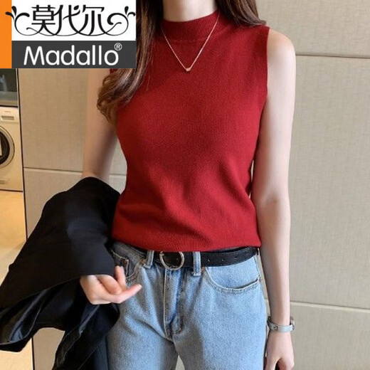 莫代尔背心女内搭春秋新款半高领打底衫百搭毛衣无袖针织上衣小吊带外穿 绿色 S 建议80-95斤