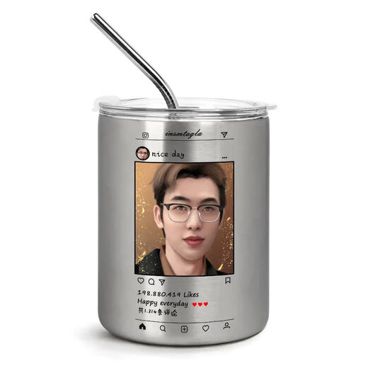 承琉阴阳怪气男团咖啡吸管保温杯某幻花少北水杯子中国boy番茄不锈钢 300ml-米色随手杯BW3271阴阳