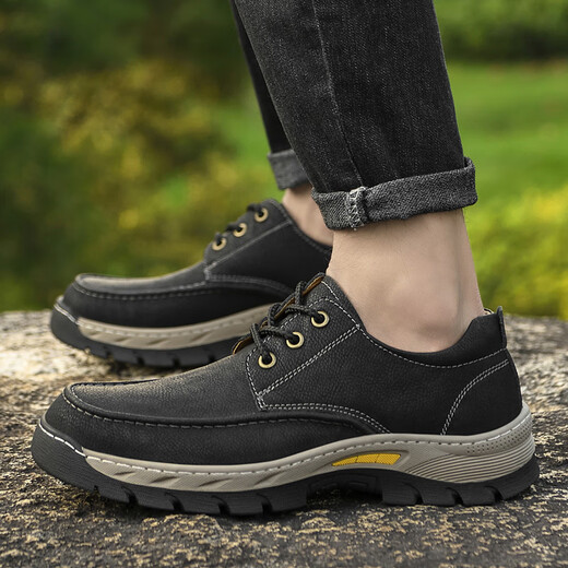 Rankdavid Light Luxury Nouvelle marque 2025 Spring and Summer Live diffusée Nouvelles chaussures masculines à lacets de grande taille Cowhide Casual Black Leather Shoes Men's Real JCG9715 Black 39