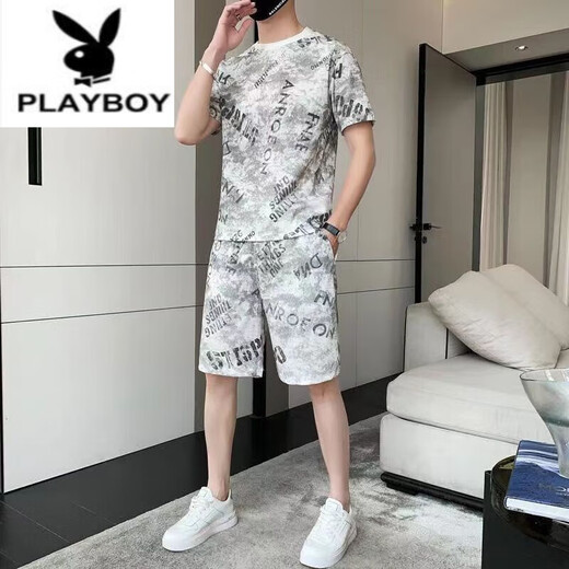 Playboy (Playboy) Pure Cotton 2023 Camiseta de manga corta de seda de seda nueva Conjunto de camisetas de dos piezas para hombres Tendencia de verano suelta de verano 671 set de gris claro l 110jin [Jin equivale a 0.5 kg] -130Jin [Jin equivale a 0.5 kg]