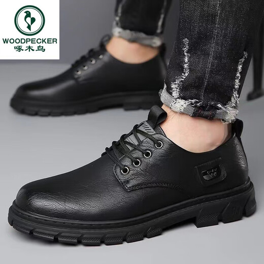 
Woodpecker men's shoes new summer and autumn breathable British style work shoes men's real soft leather thick sole non-slip driving wedding casual leather shoes [9908-casual leather shoes]-Black 44