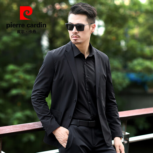 Pierre Cardin high-quality casual suits for men spring new business suits middle-aged men's autumn jackets spring and autumn thin tops black XL 180