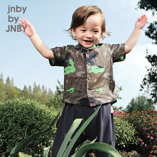 Jnby by JNBY Jiangnan Buyi baby H-shaped lapel short-sleeved shirt cotton printed poplin summer boy baby YP4210280 482/blue and gray combination random pattern 100 cm