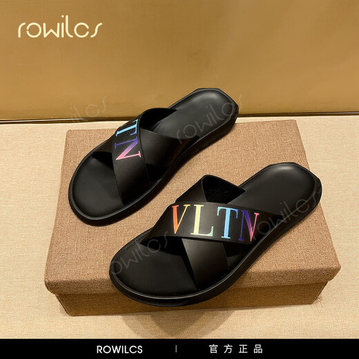 Rowilcs marque haut de gamme de sandales d'été haut de gouttes sandales sandales des pantoufles masculines super confortables à l'extérieur des pantoufles hommes pantoufles pour les lettres colorées 38