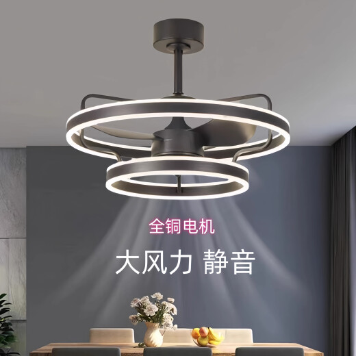 公牛2025年新款隐形吊扇灯大风力家用餐厅饭厅卧室电风扇一体吊灯静音 隐形款9227/黑60CM变频遥控+直接