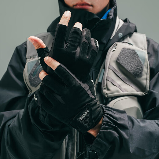 RVVR outdoor new anti-slip fishing gloves, wear-resistant and breathable three-finger lure gloves, three-finger exposed black M