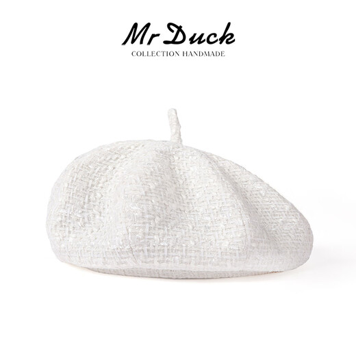 Mr DUCK new product classic white octagonal small fragrant beret female British black pumpkin hat trendy coat hat MW226756-classic white (beret) S (52-54cm)
