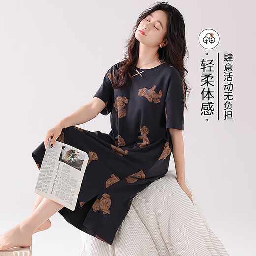 
Modal nightgown for women's summer short-sleeved pajamas 2025 new summer thin pregnant women's summer dress ZH14106 L (165)
