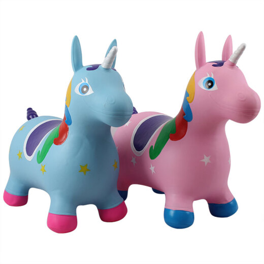 KAILIHONG [Same day and next day delivery] Children's rocking horse outdoor fitness jumping horse toy inflatable unicorn small wooden horse painted pink