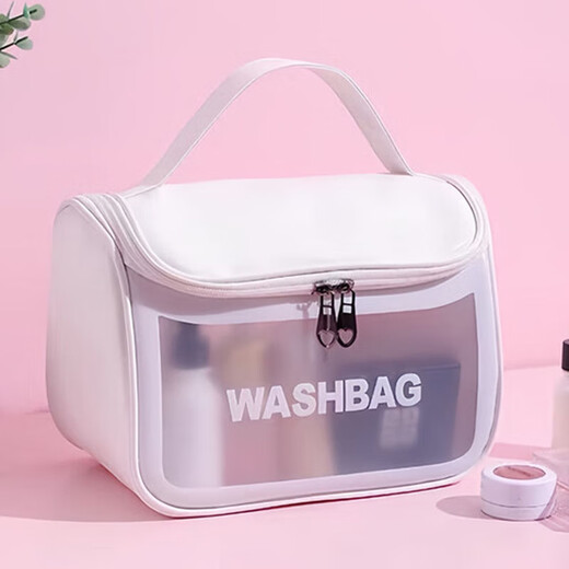 Cambodia-Chongqing cosmetic bag portable travel large capacity women's simple portable toiletry and skin care product storage bag huge capacity white semi-circle flip cosmetic bag
