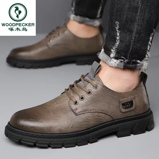 
Woodpecker men's shoes new summer and autumn breathable British style work shoes men's real soft leather thick sole non-slip driving wedding casual leather shoes [9908-casual leather shoes]-Black 44