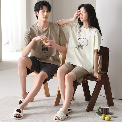 曼德莱芬睡衣情侣装一男一女夏季莫代尔棉短袖2025新款夏款柔惠家居服夏天 6636 L 男100-130斤