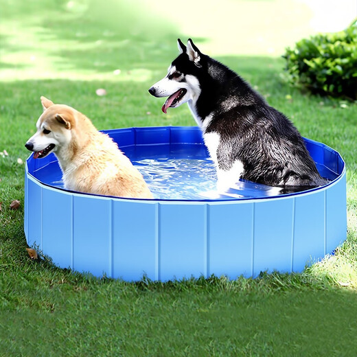 Ershanji Pet Bath Basin Foldable Large Dog Golden Retriever Dog Special Swimming Pool Bathtub Bath Bucket Wash Cat Bath Basin Blue 80*30cm