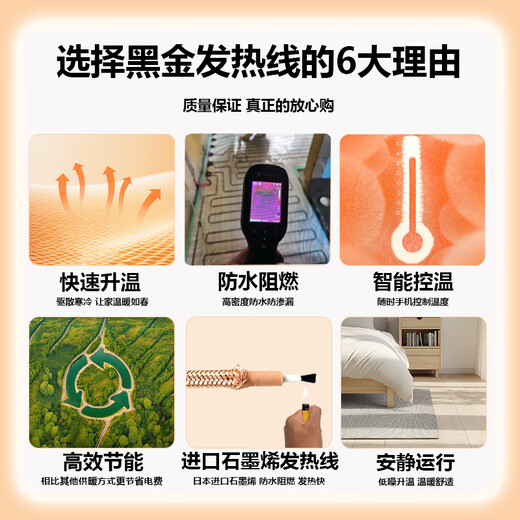 启航蓝天电地暖石墨烯地暖家用金铠甲地热线节能环保发热地暖省电式发热线 3根线适用6.8㎡【1020瓦】