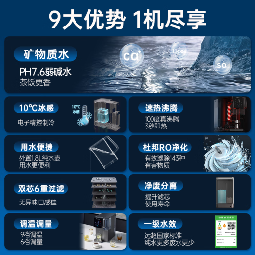 西屋（Westinghouse）弱碱性台式冷热净饮一体机家用RO反渗透净水器免安装 桌面加热制冷即热式直饮净饮水机  国家补贴 WFHRO-F5曼哈顿矿化弱碱制冷速热