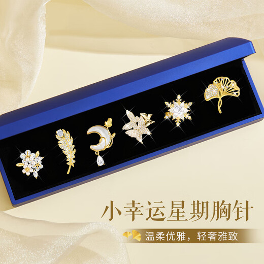 Jingli Jingda week brooch high-end women's exquisite niche light luxury corsage set birthday gift women's exquisite high-end practical small lucky brooch set light gift box