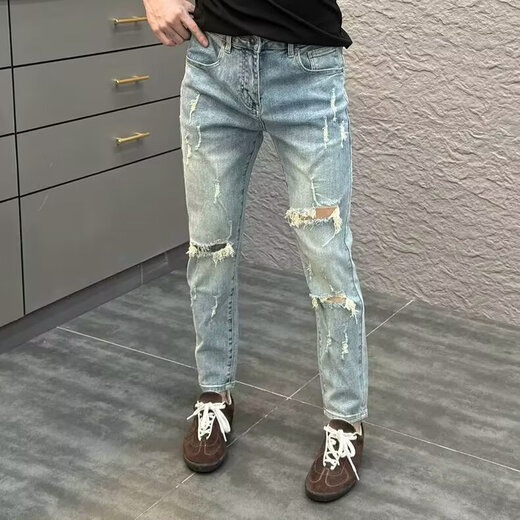 Chenni American Rispped Jeans Men's New Fashion Brand Fashion Light Luxury Stretch Slim pantalones delgados 9866 28