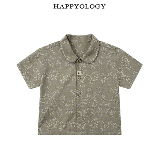 Happyology British children's new spring and summer boys' small lapel short-sleeved shirt girls' shirt shorts set Blueberry Pine Orchard-Blue and White (Shorts) 92 (92cm)