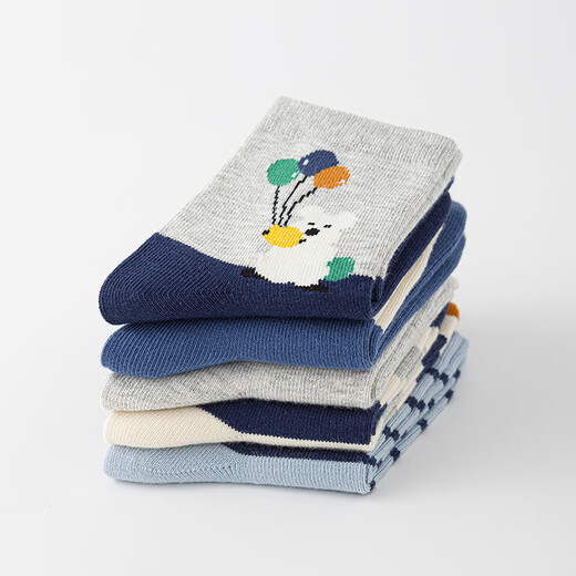 Six-fingered mouse children's socks, combed cotton, autumn and winter, thick, boys, teenagers, and students, mid-calf socks, 100% cotton, boys, middle-aged and older children, 68B (Happy Winter Camp), 5 pairs, one size fits all, shoe sizes 33-36 (socks labeled 10-15 years old)