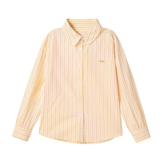 Disha children's clothing girls' shirts 2025 autumn children's versatile plaid shirt girls' tops yellow stripes 160