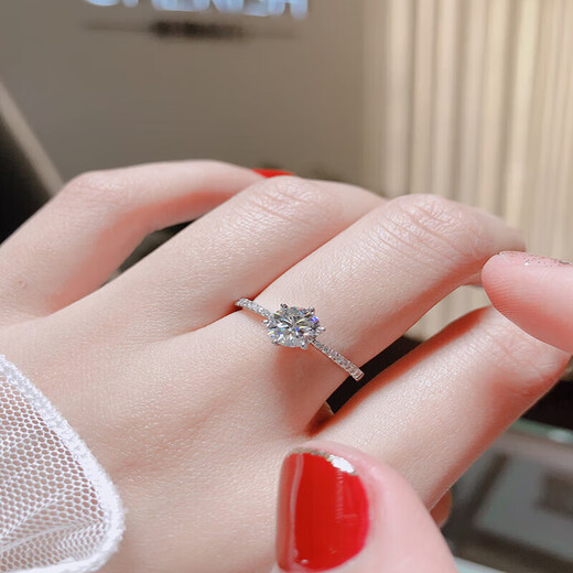 DR one carat moissanite diamond ring for women SF Silver Crossing platinum wedding proposal diamond ring gift for wife and girlfriend main diamond 50 points live mouth adjustable size SF