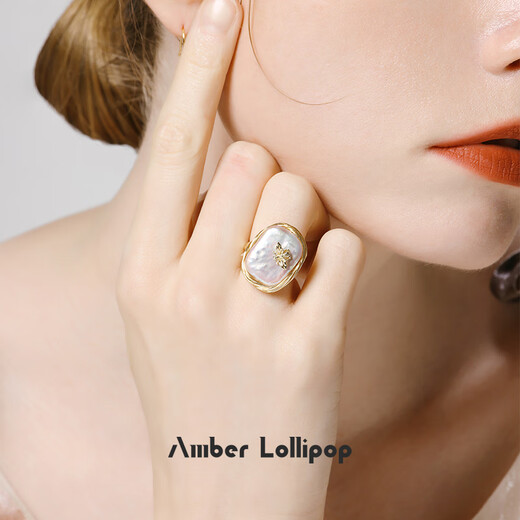 Amber Lollipop Baroque Pearl Ring Women's Index Finger Open Ring Anniversary Birthday Gift for Girlfriend and Wife Purple (Baroque Pearl)