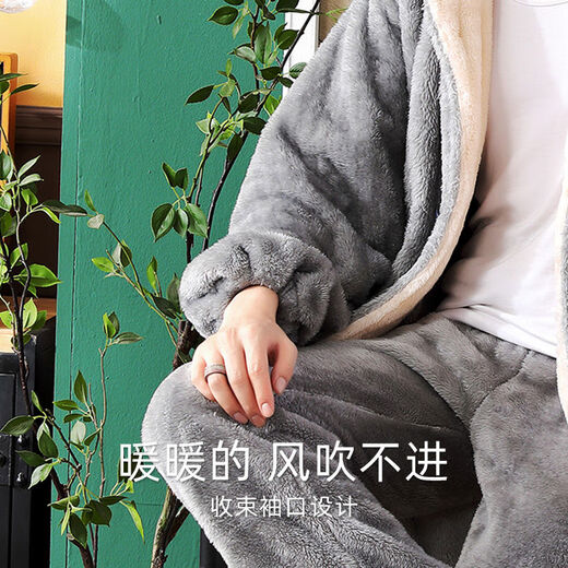 Nightwear men's winter thickened long coral velvet pajamas warm autumn and winter flannel bathrobe set YX9928 L