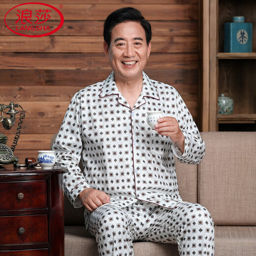 Langsha Pyjamas Herren Frühlings- und Herbst mittleren Alters und älteren Menschen mit langärztem Herren in der mittleren Altersanzug in mittleren Alter.
