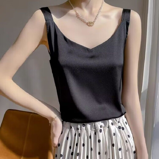Tan Beiman Hosenträgerweste für Frauen mit wunderschönem Rücken- und Satin-Basishemd für Sommer-High-End-Anzug und Top für modische Außenseite. Ice Seide Hosenträger Weste [Weiß M 100-110]
