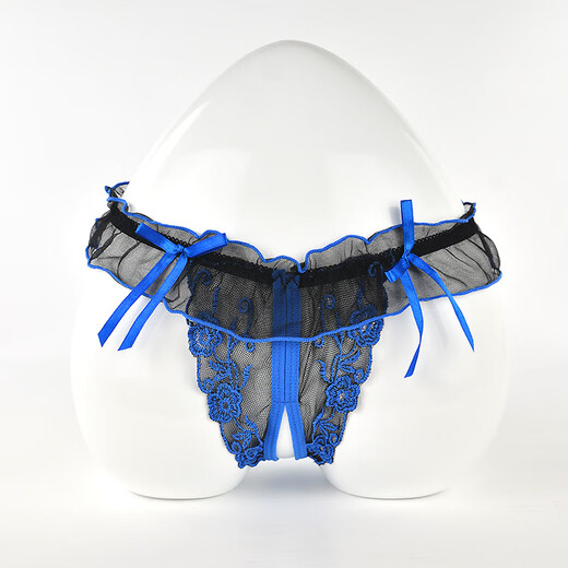 Aiboduo lace bow ultra-thin transparent mesh low-waist men's underwear sexy men's thong pink boys' T-pants XR-D9155-small lace T-pants black one size 2.2-2.8 feet