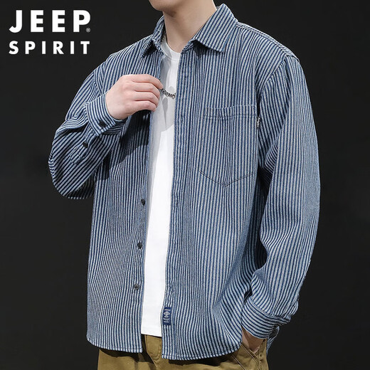 Jeep Spirit Jeep Camisa de manga larga Camisa de trabajo de otoño para hombres Camiseta casual de hombres Men Azul XL